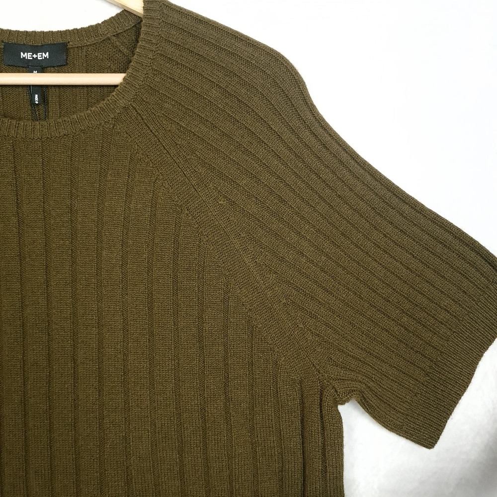 ME+EM Sweater Womens Medium Green Merino Cashmere Rib Crop Short Sleeve Knit - Picture 7 of 16